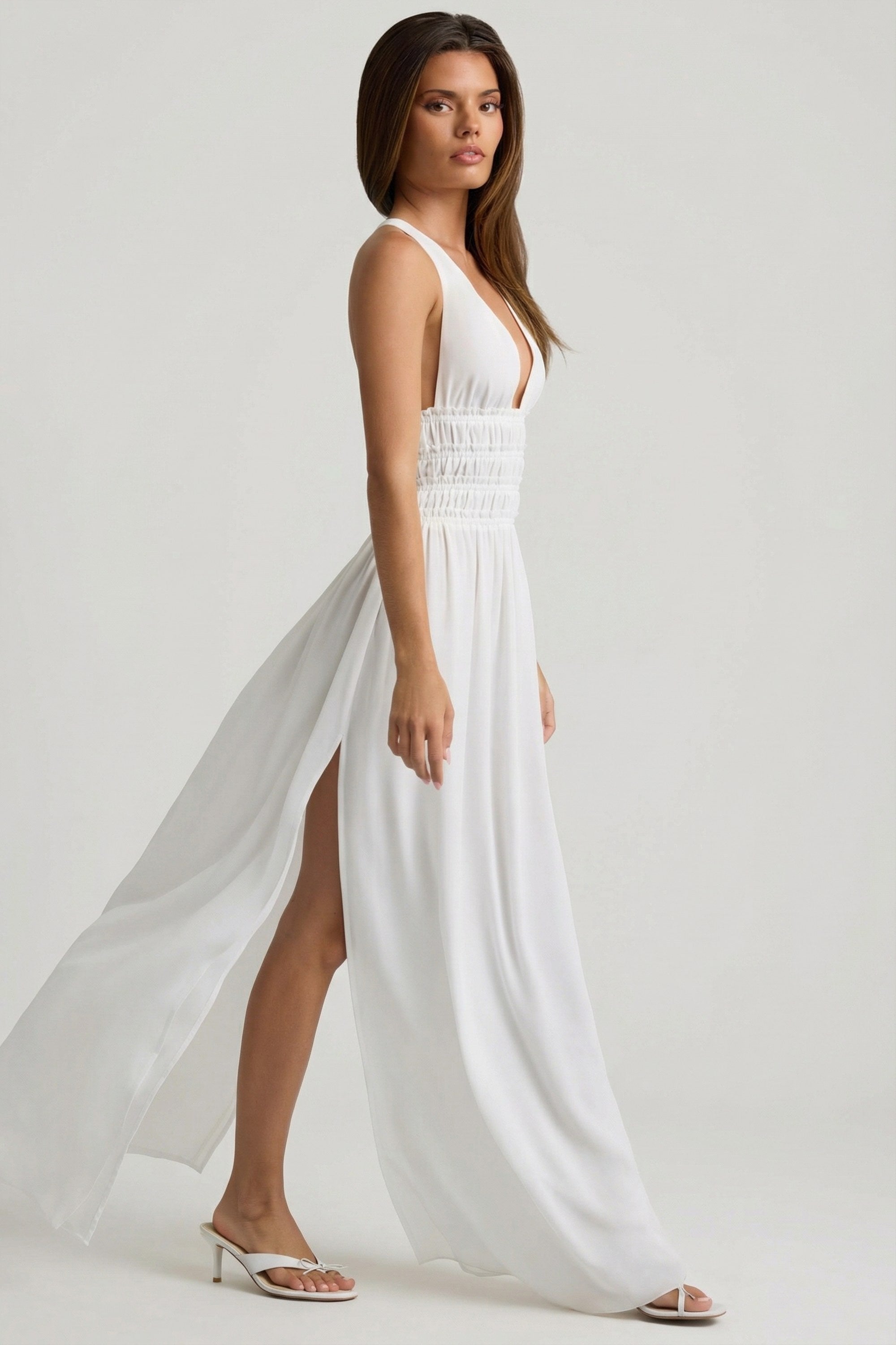 Plunge Cross-Back Maxi Dress in White