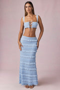 Ruffled Mid-Rise Maxi Skirt in Powder Blue