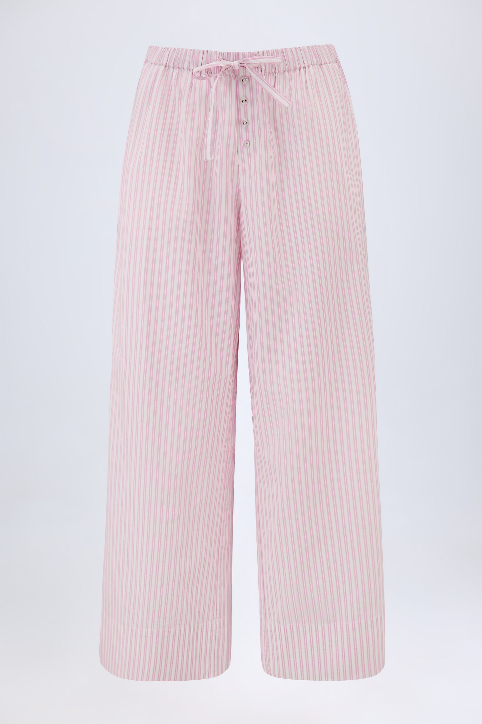 Wide-Leg Cotton-Poplin Trousers in Pink Stripe