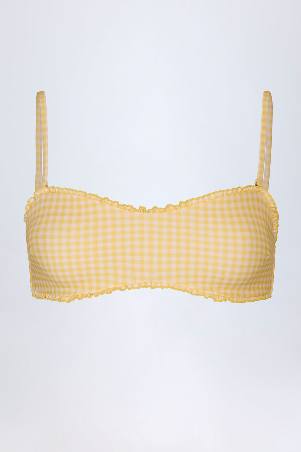 Ruffled Bandeau Bikini Top in Yellow Gingham