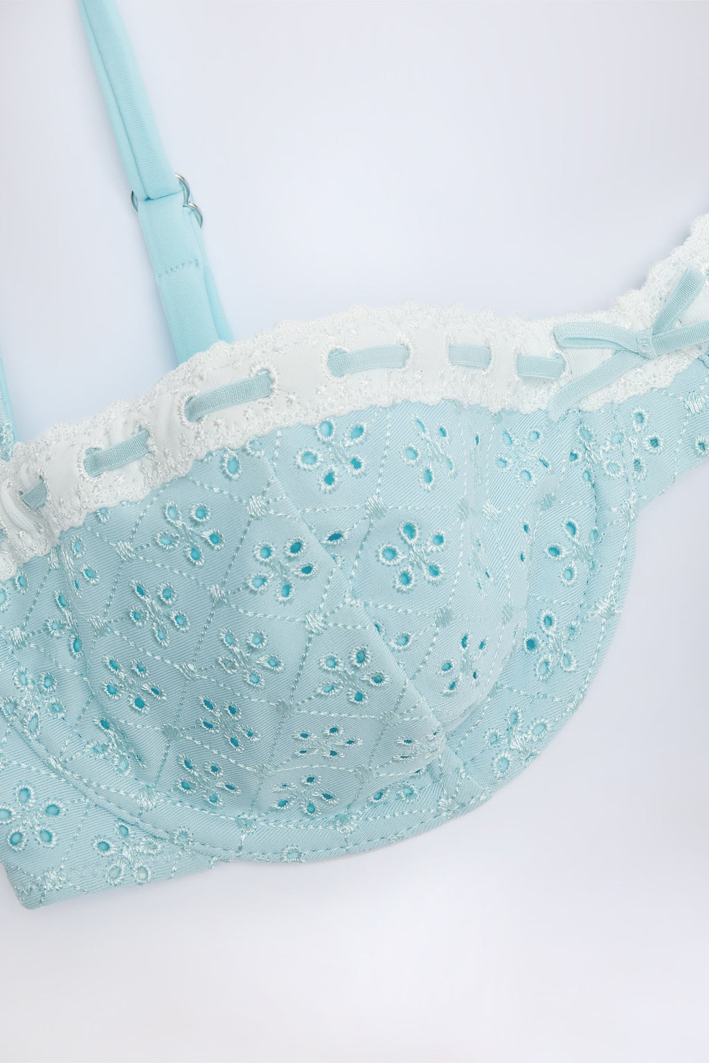 Broderie Anglaise Underwired Balconette Bikini Top in Powder Blue