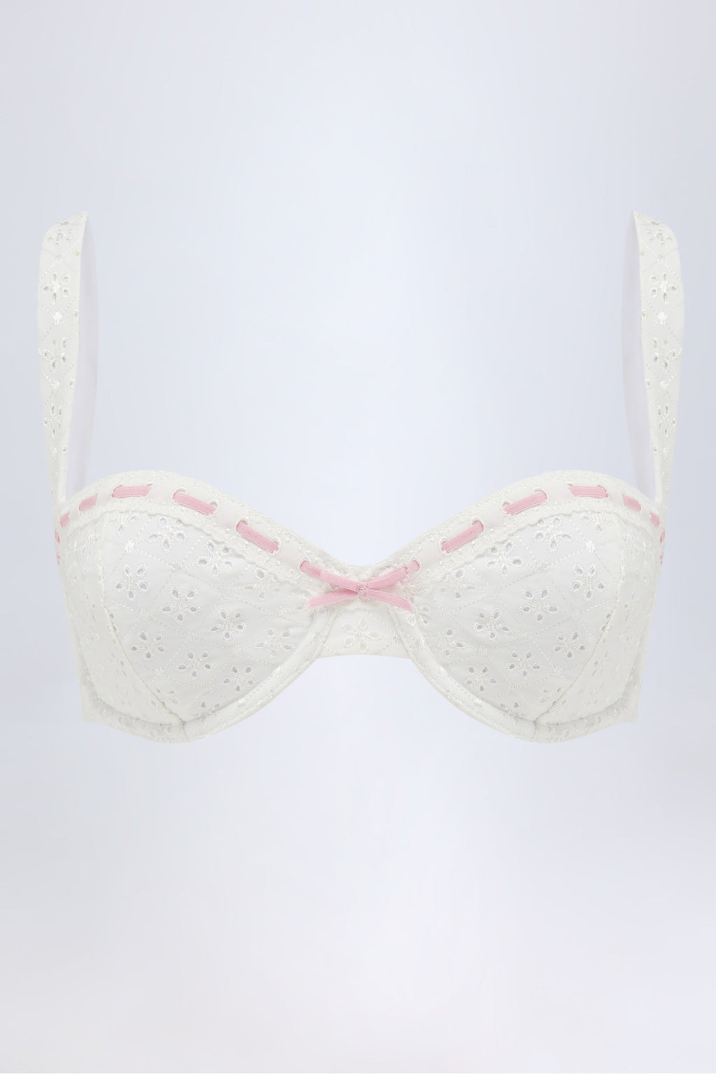 Broderie Anglaise Underwired Balconette Bikini Top in White