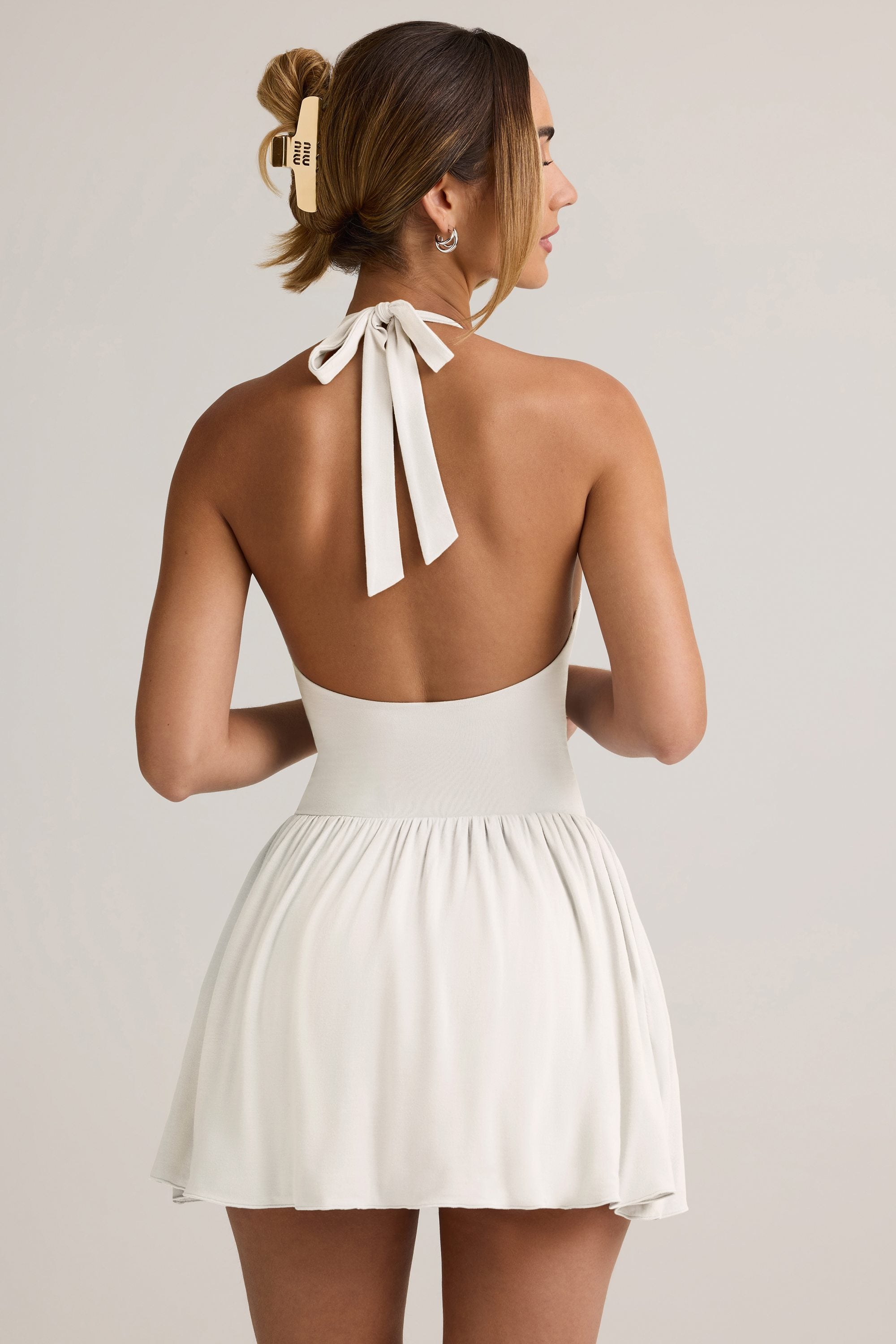 Modal Backless Halterneck Mini Dress in White