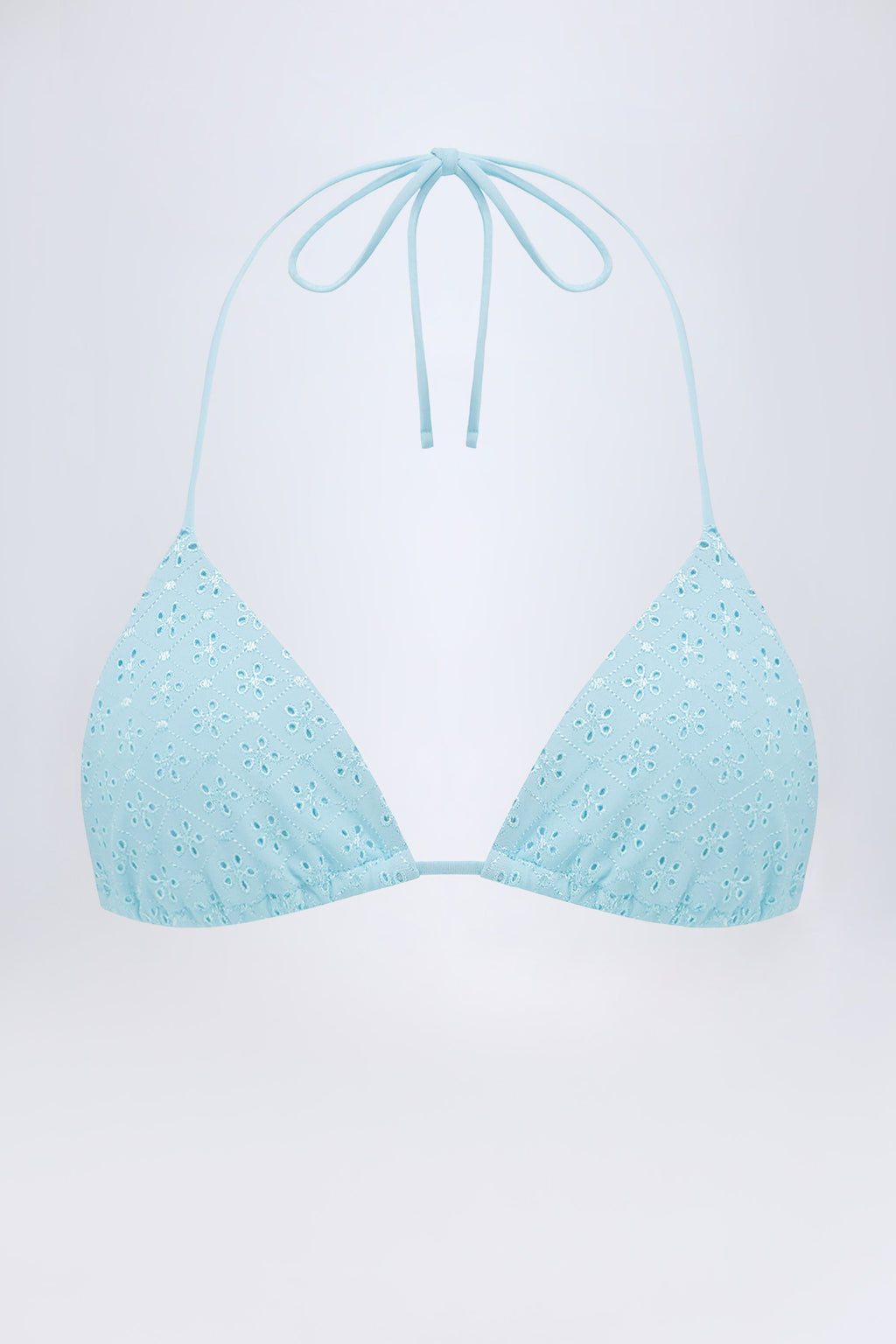 Broderie Anglaise Triangle Bikini Top in Powder Blue