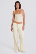 Ribbed Knit Wide-Leg Joggers in Cream