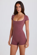 Four-Way Stretch Open-Back Unitard in Acai