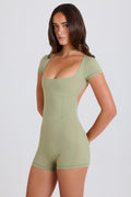 Four-Way Stretch Open-Back Unitard in Matcha
