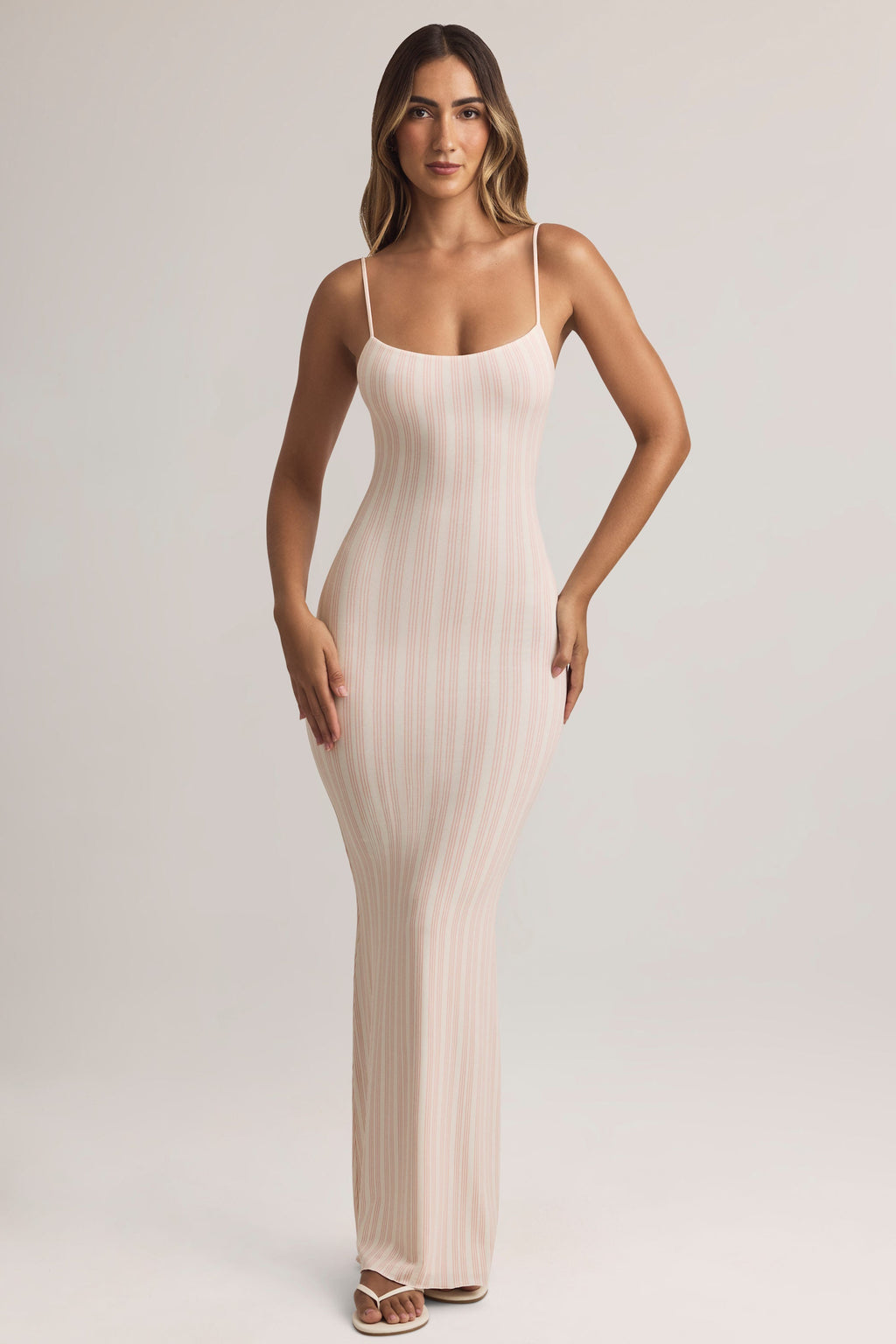 Modal Scoop-Neck Strappy Maxi Dress in Stripe Print
