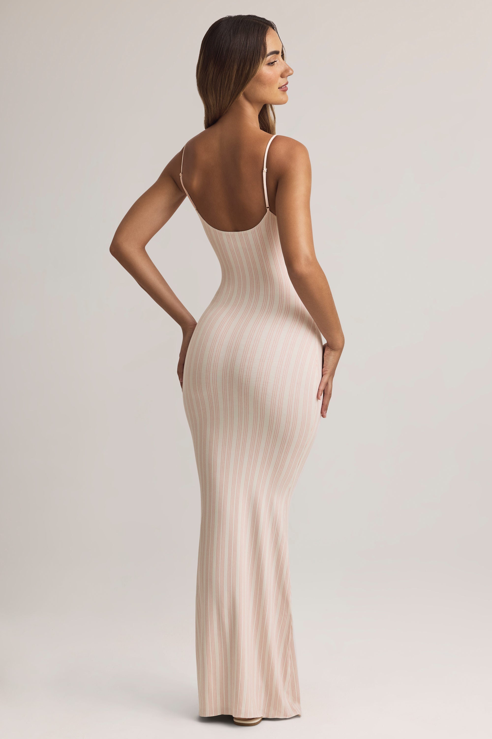 Modal Scoop-Neck Strappy Maxi Dress in Stripe Print