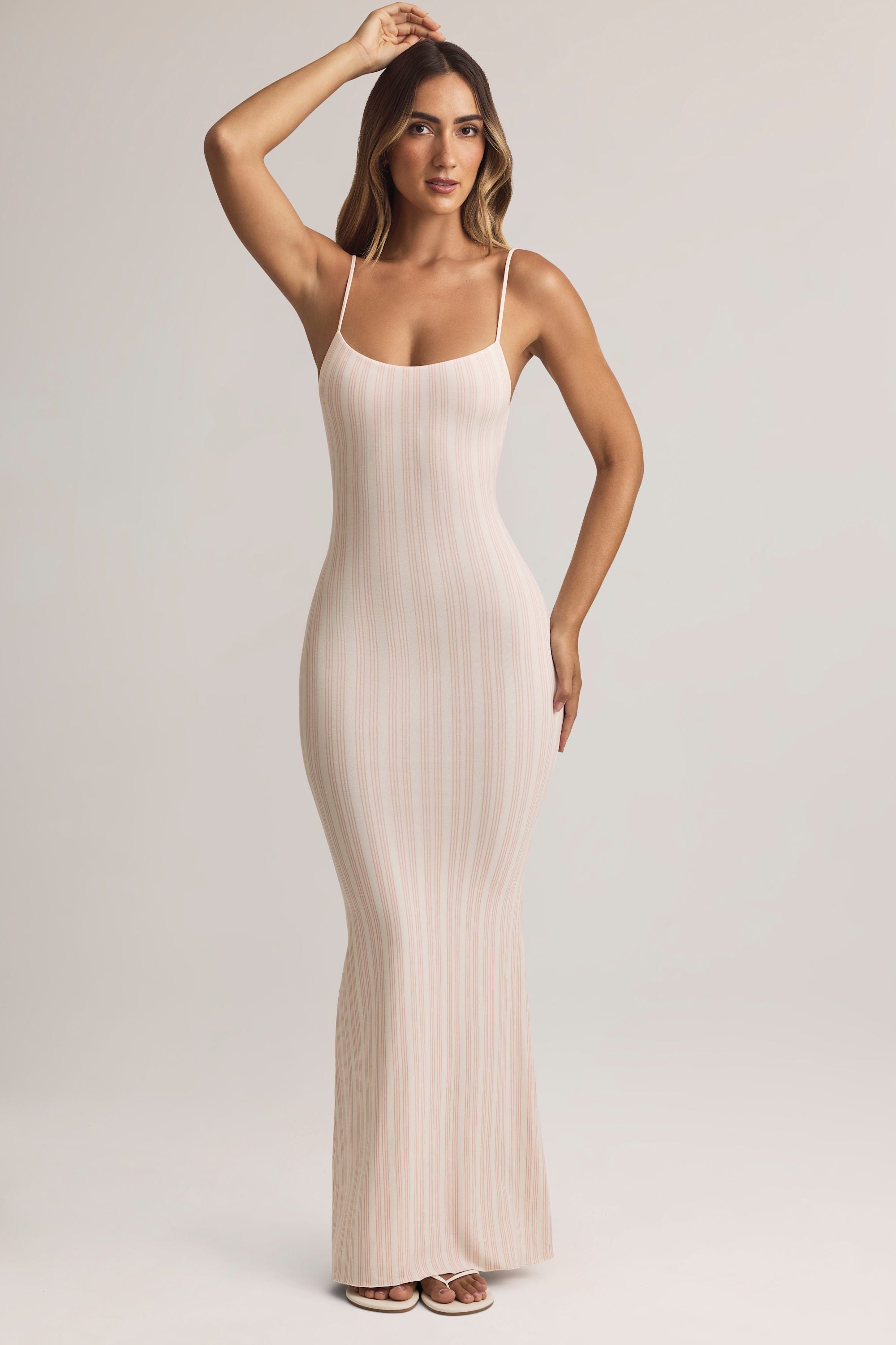 Modal Scoop-Neck Strappy Maxi Dress in Stripe Print