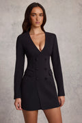 Structured Single-Breasted Blazer Mini Dress in Black