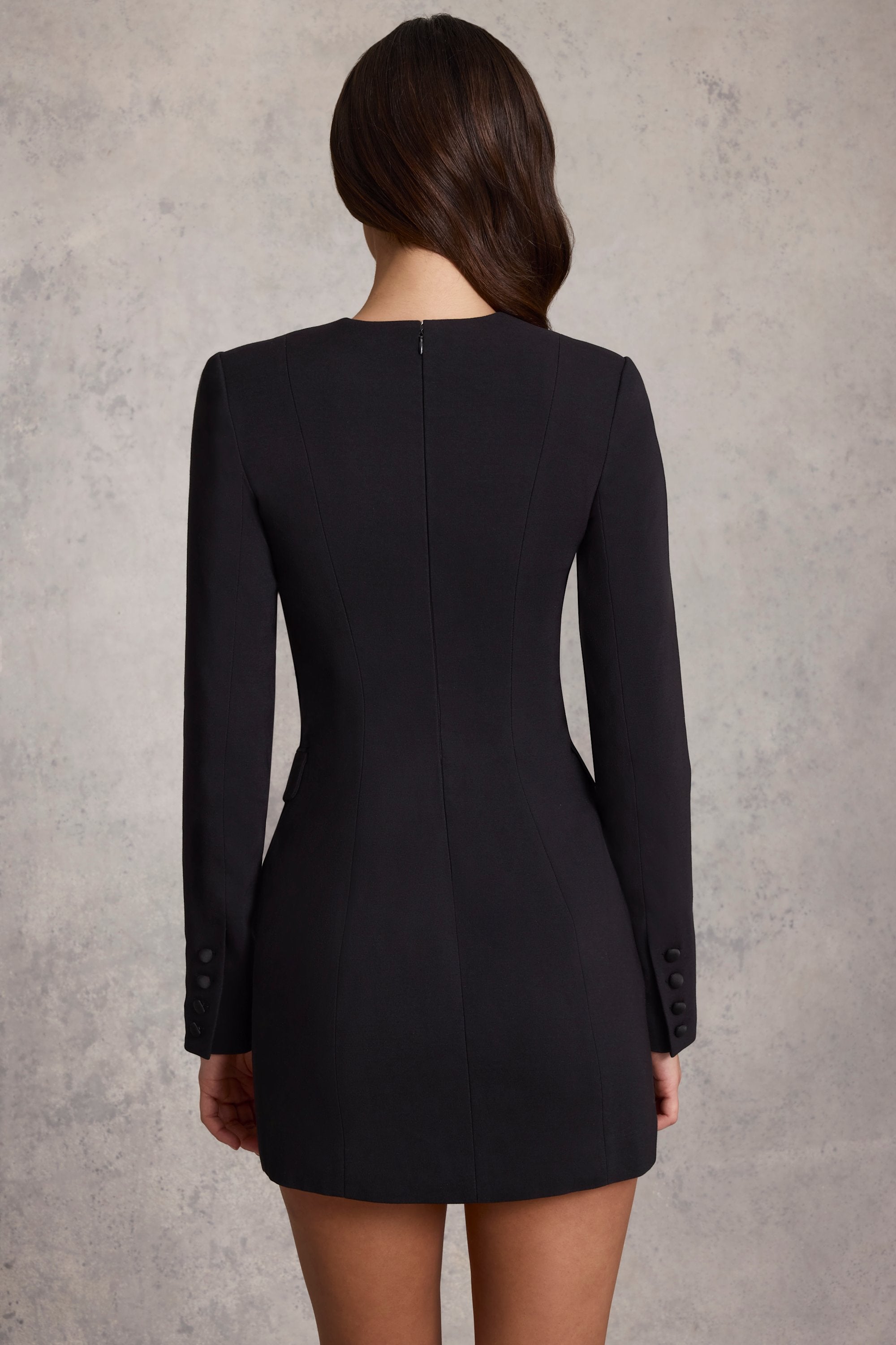 Structured Single-Breasted Blazer Mini Dress in Black