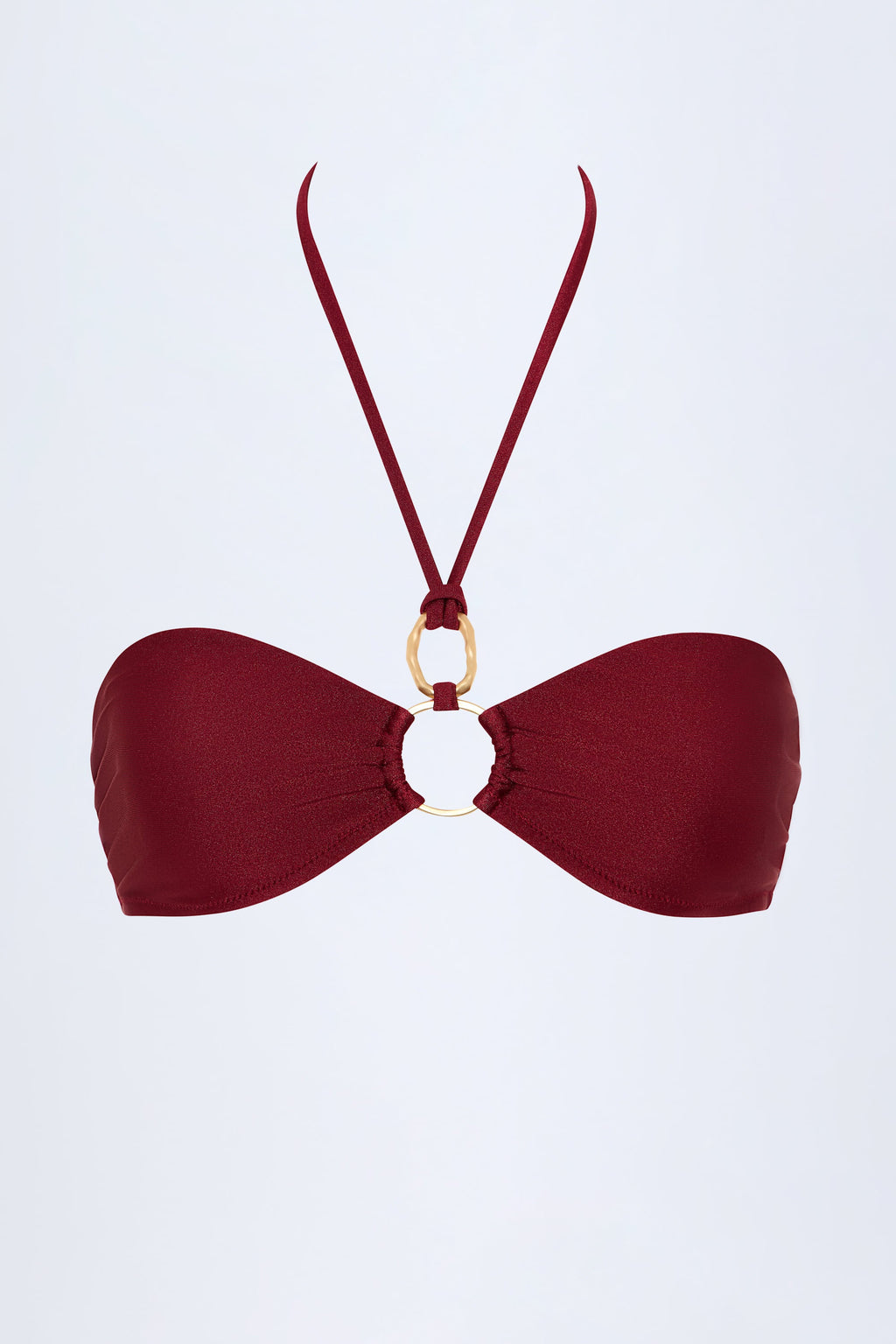 Hardware-Detail Ruched Halterneck Bikini Top in Dark Cherry