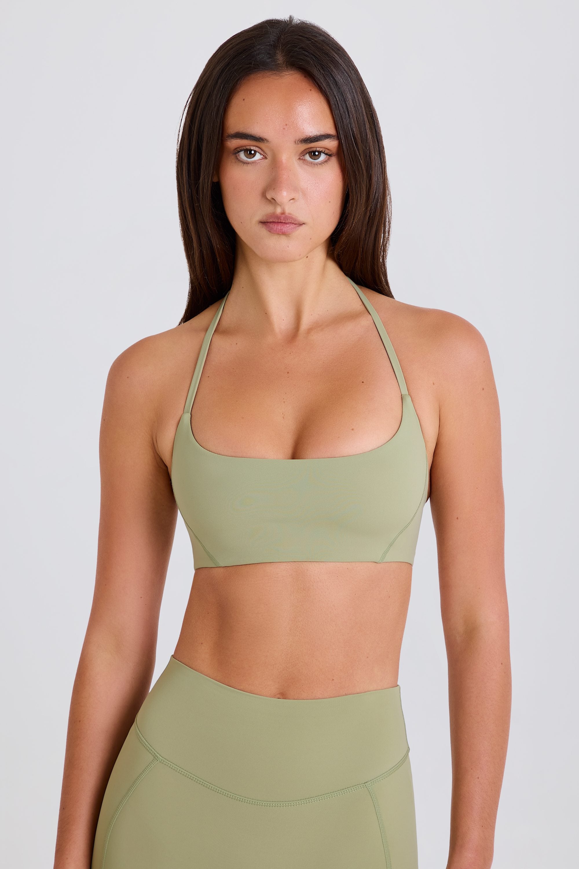 Four-Way Stretch Scoop-Neck Halterneck Sports Bra in Matcha