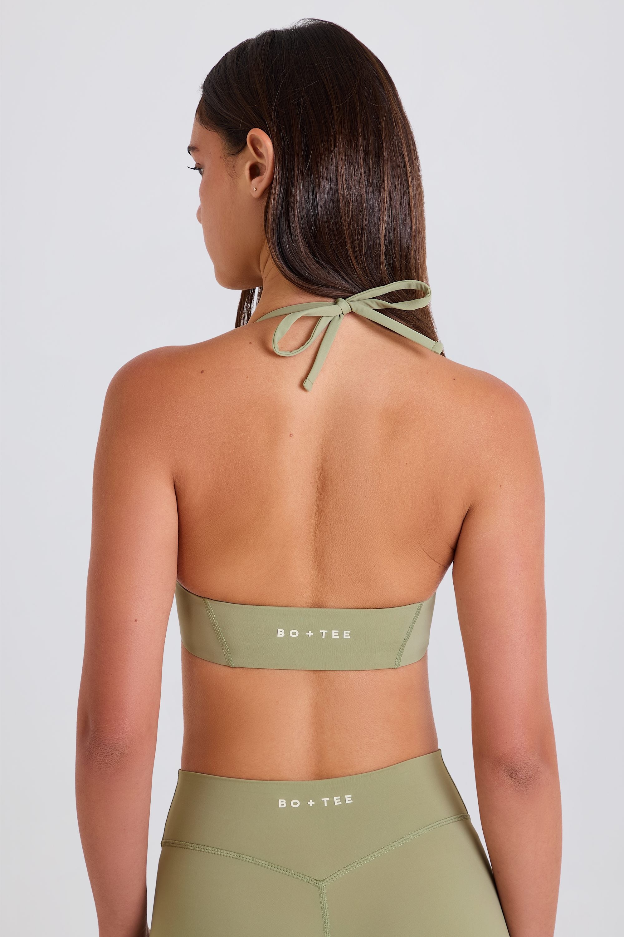 Four-Way Stretch Scoop-Neck Halterneck Sports Bra in Matcha