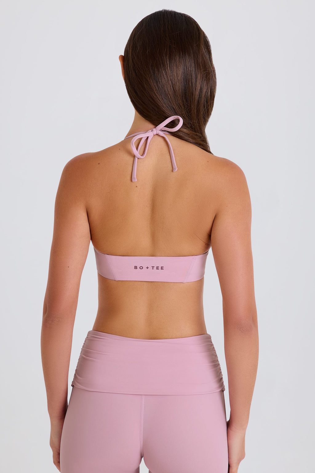 Four-Way Stretch Scoop-Neck Halterneck Sports Bra in Mauve