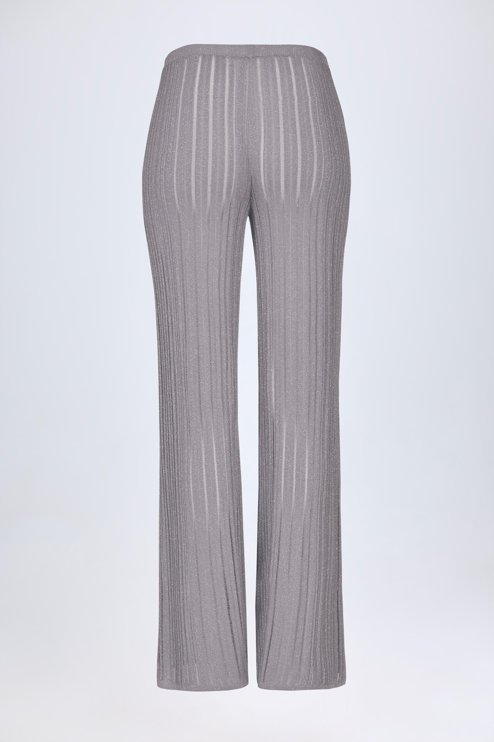 Mid-Rise Flared Trousers in Silver