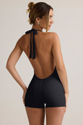 Modal Ribbed Backless Playsuit in Black