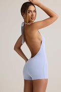 Modal Ribbed Backless Playsuit in Light Blue