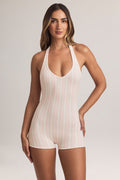 Modal Ribbed Backless Playsuit in Stripe Print
