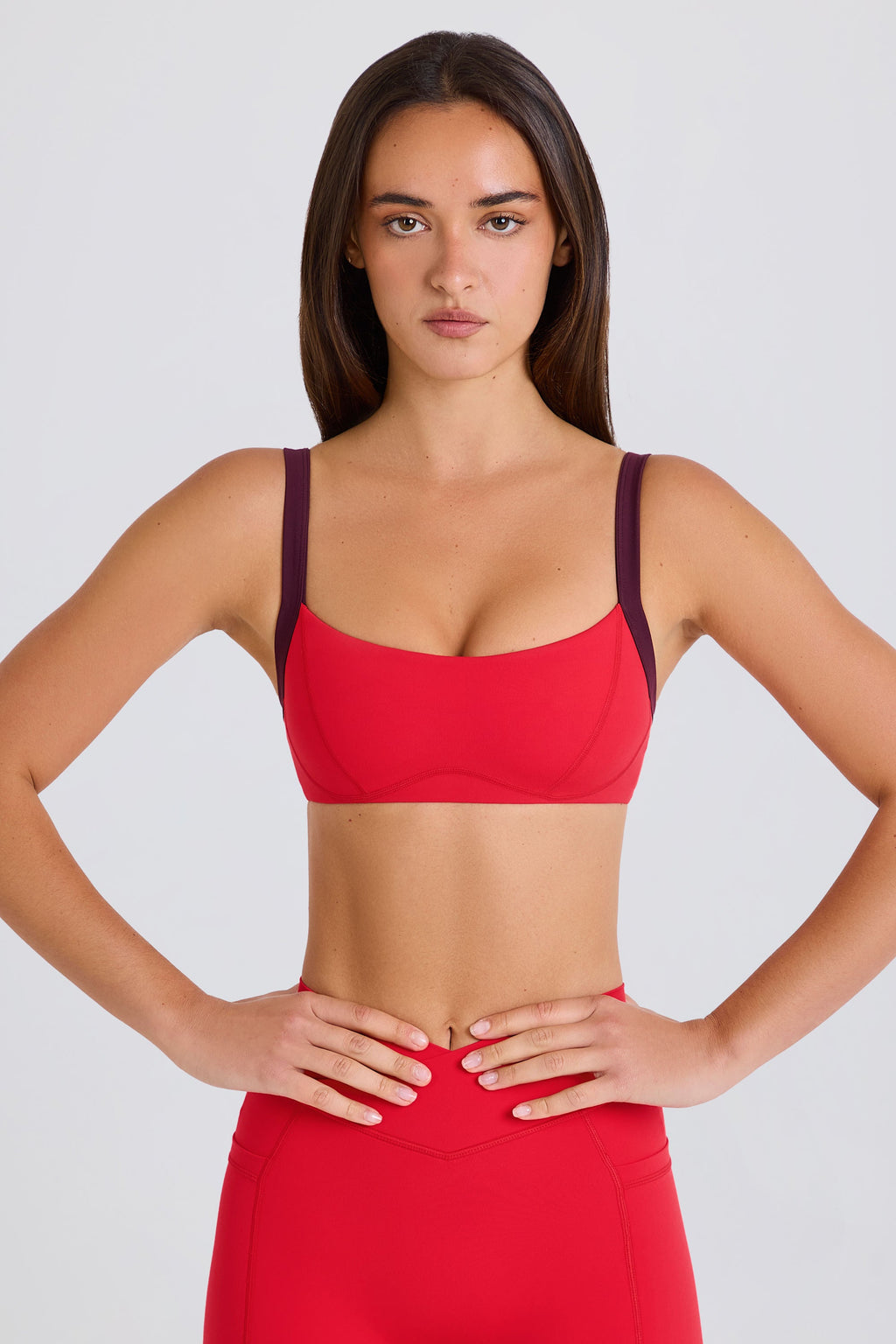 Soft Active Contrast-Trim Sports Bra in Strawberry Red