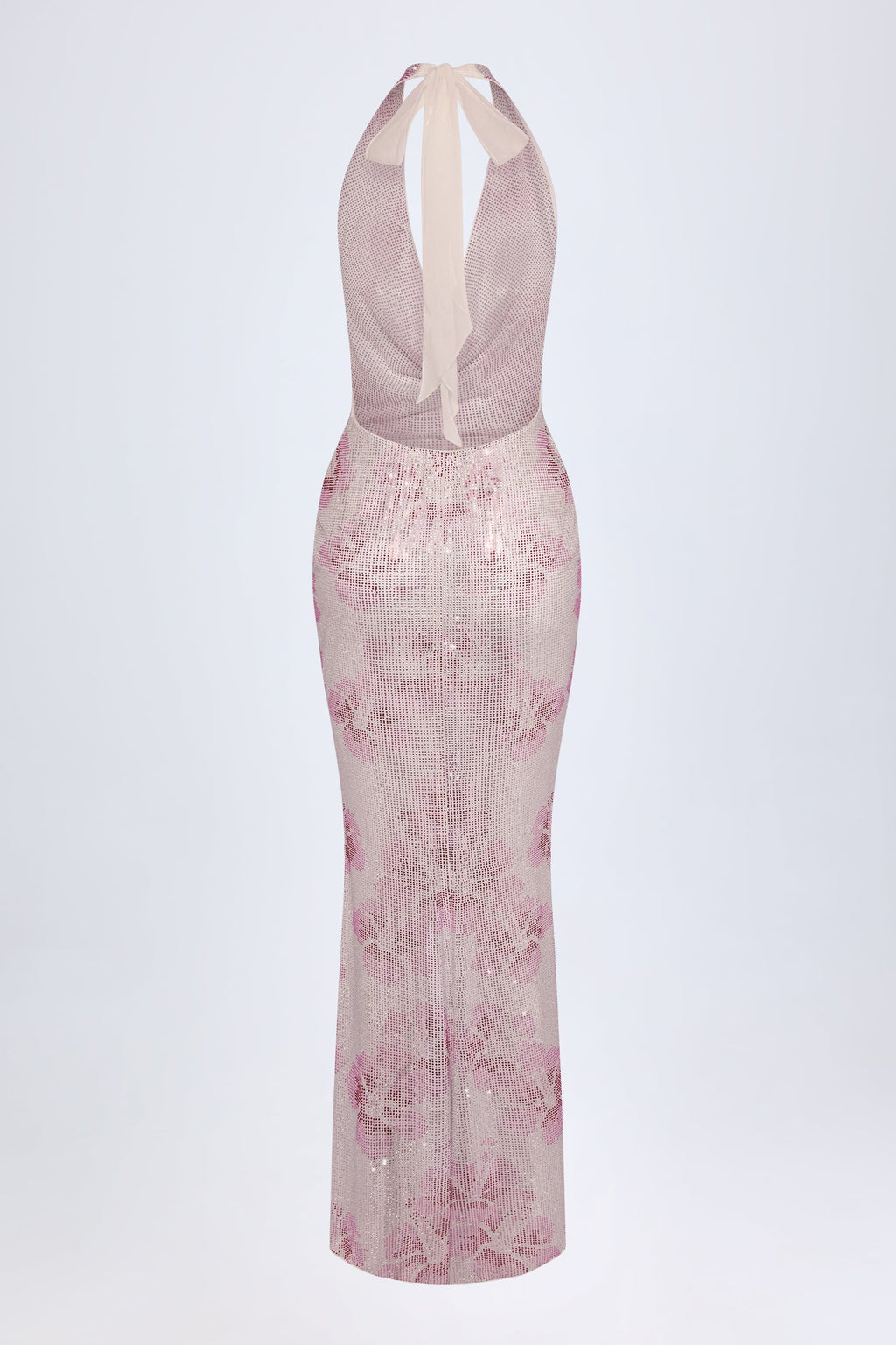 Embellished Cowl-Neck Maxi Dress in Pink White Hotfix