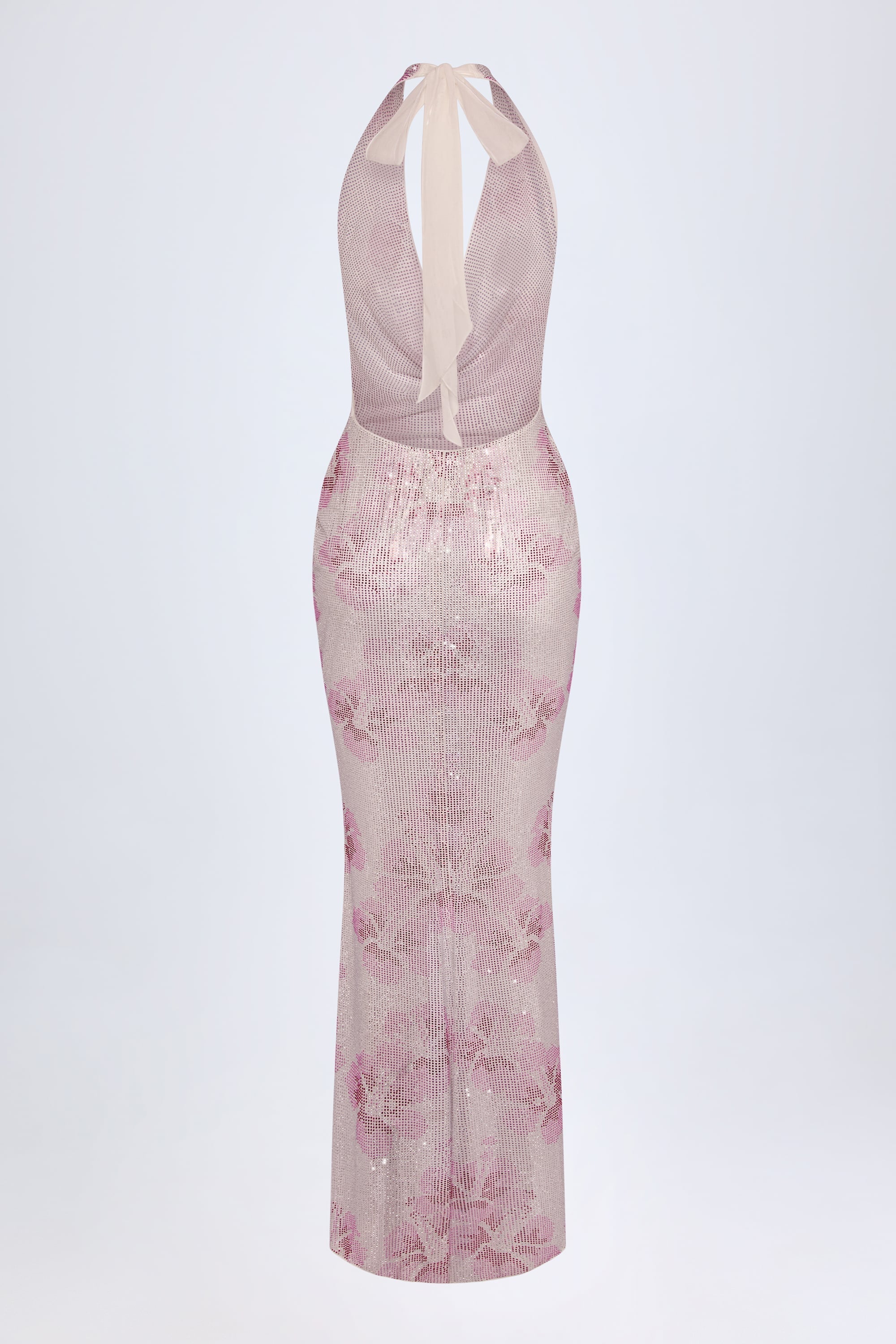 Embellished Cowl-Neck Maxi Dress in Pink White Hotfix