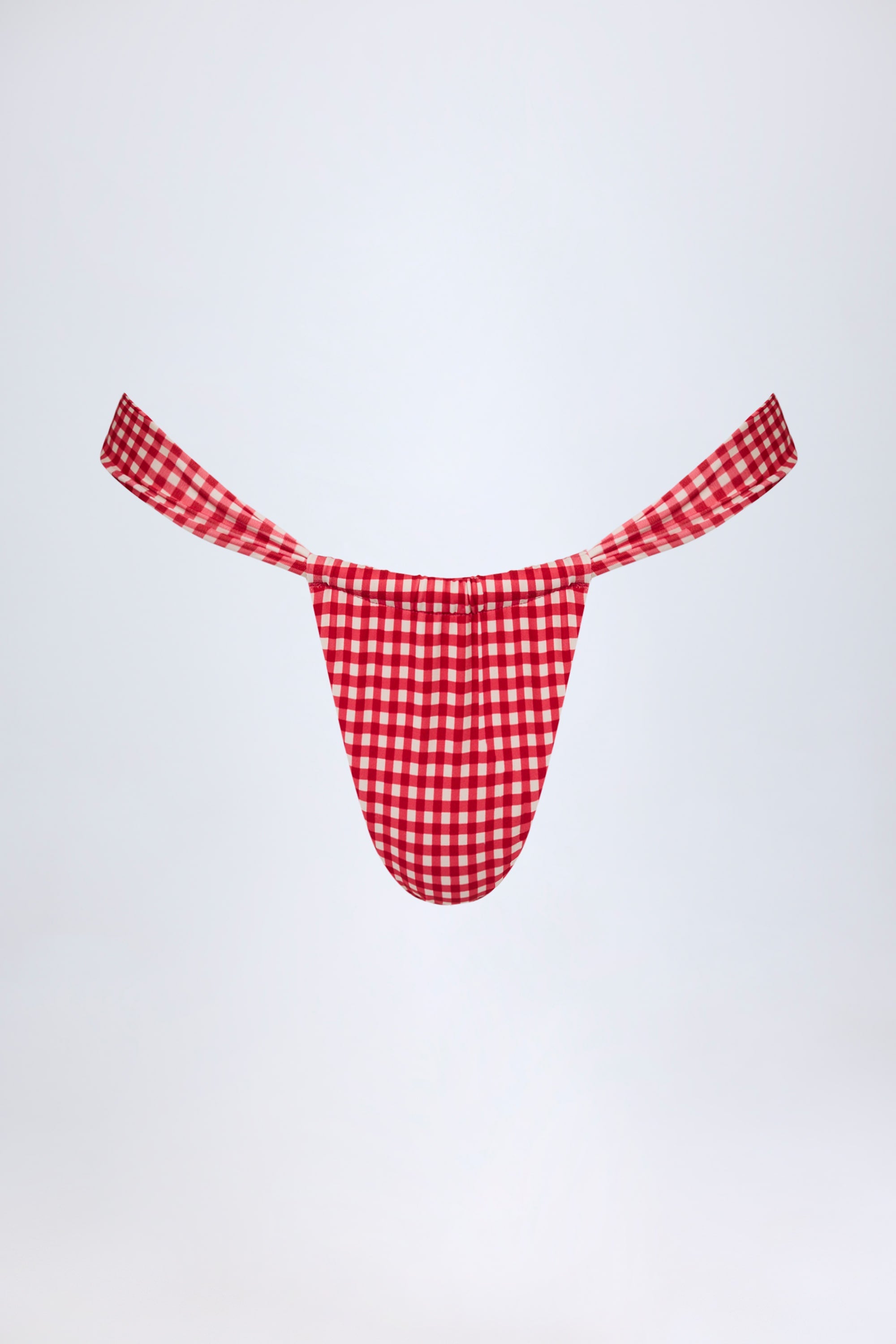 Ruched Thong Bikini Bottoms in Red Gingham