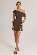Modal Asymmetric A-Line Mini Dress in Chocolate Brown