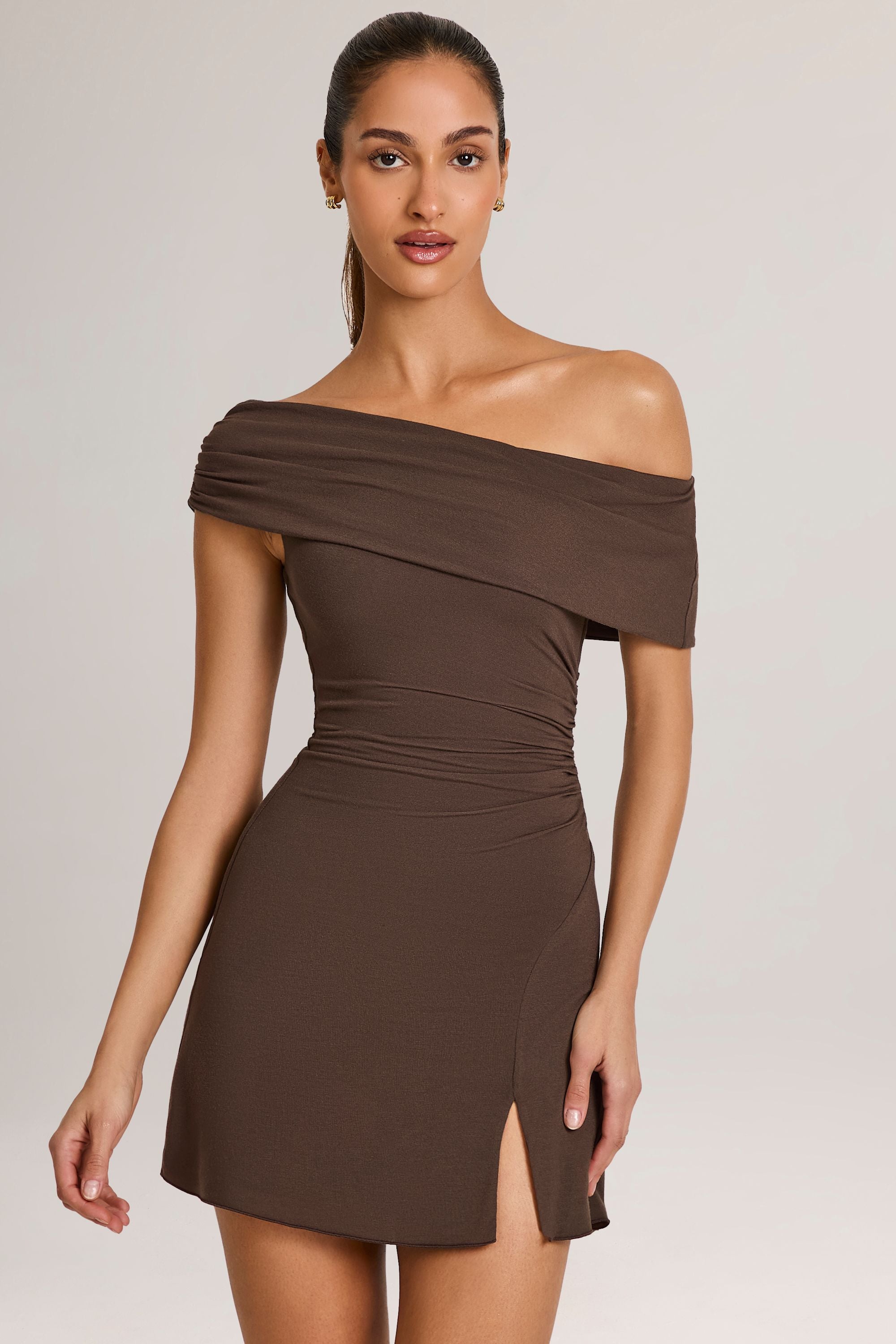 Modal Asymmetric A-Line Mini Dress in Chocolate Brown