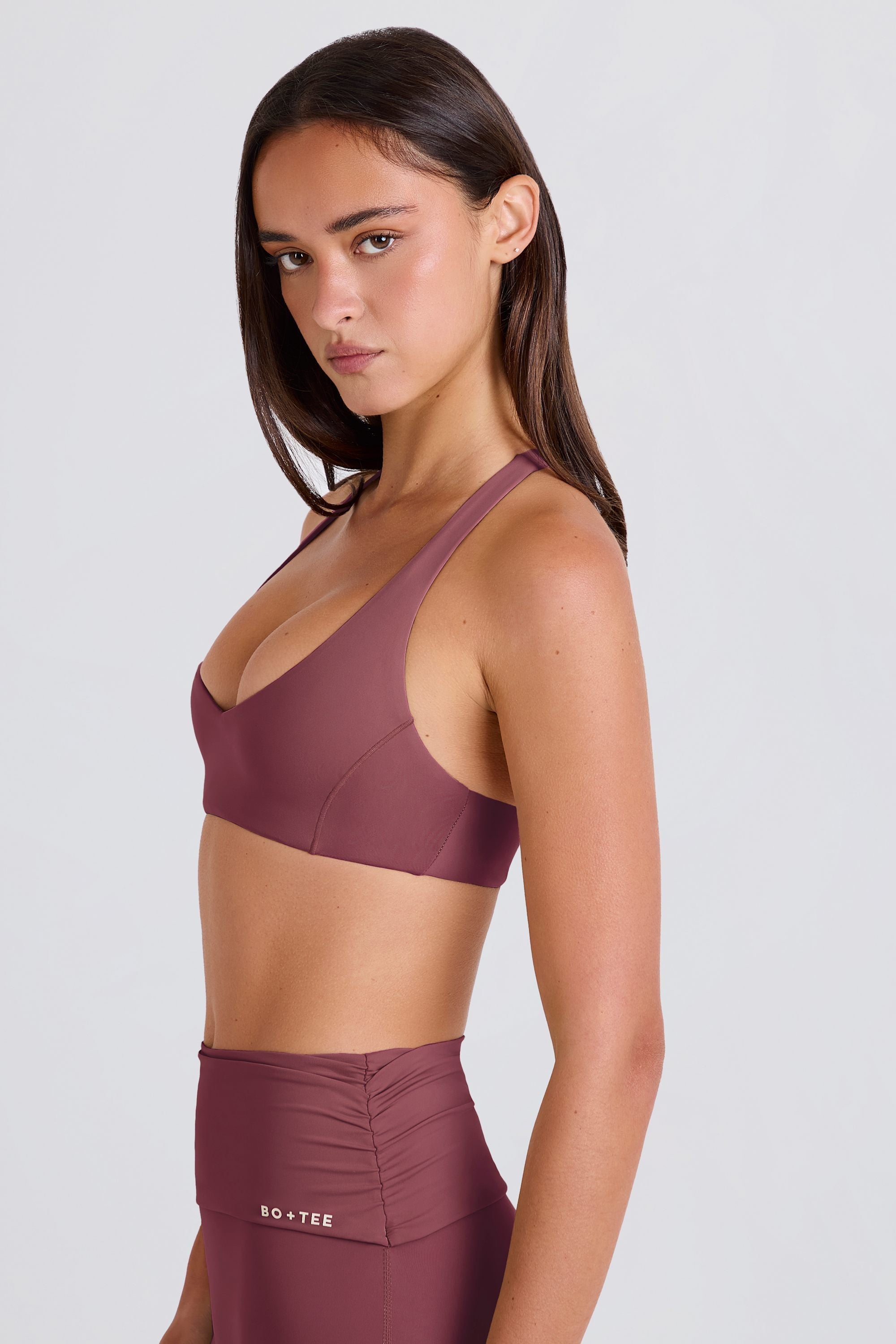 Four-Way Stretch Crossback V-Neck Sports Bra in Acai