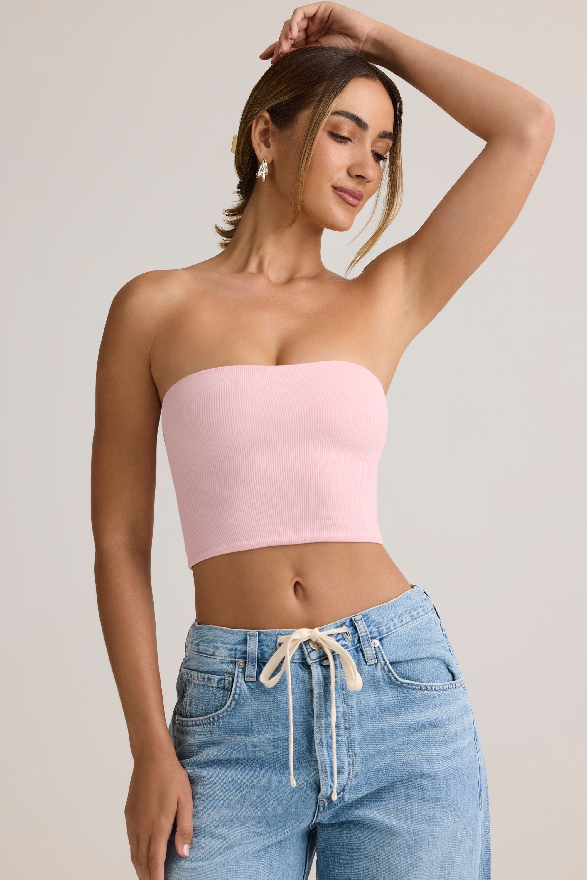Modal Strapless Crop Top in Baby Pink