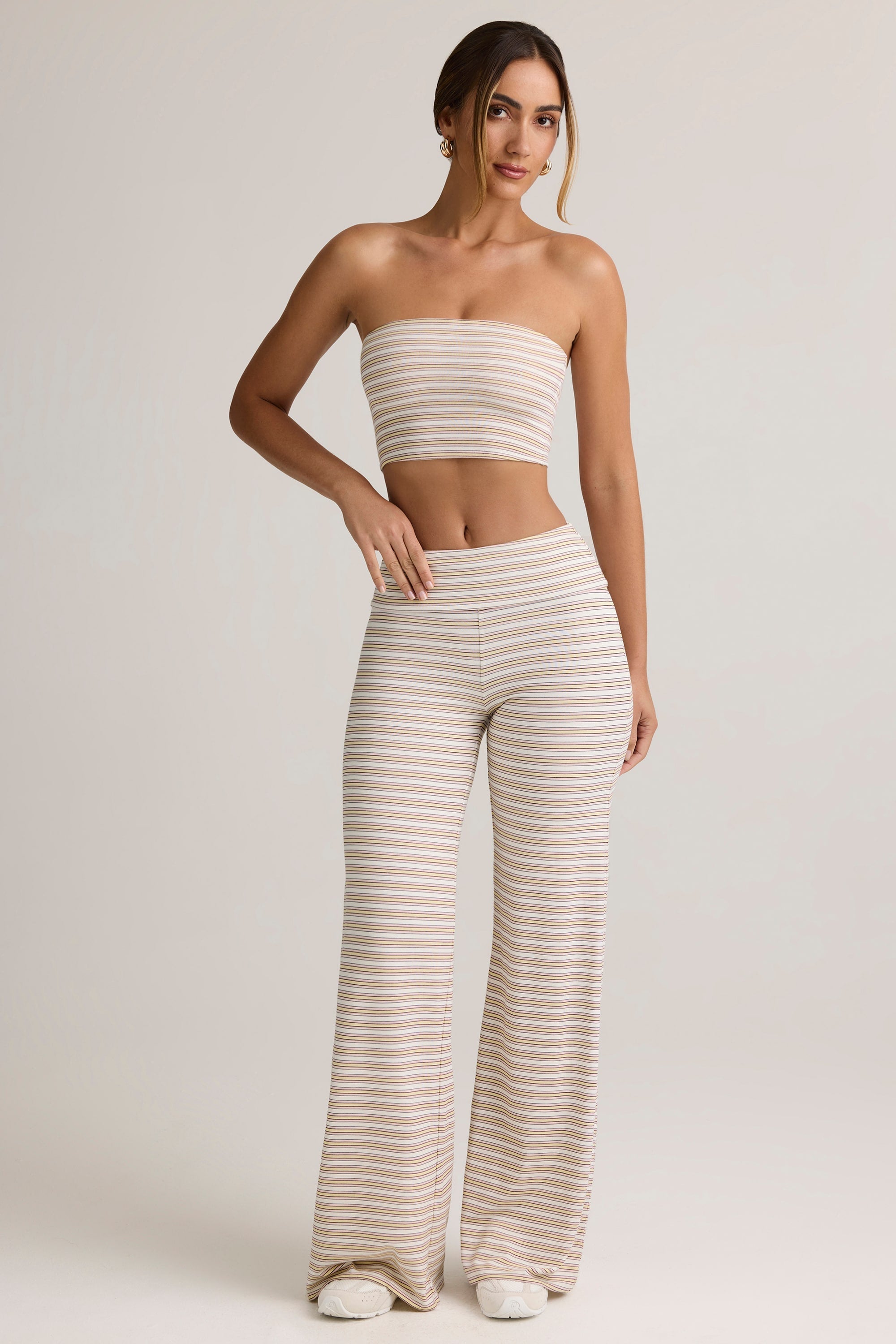Modal Strapless Crop Top in Pink Yellow Stripe