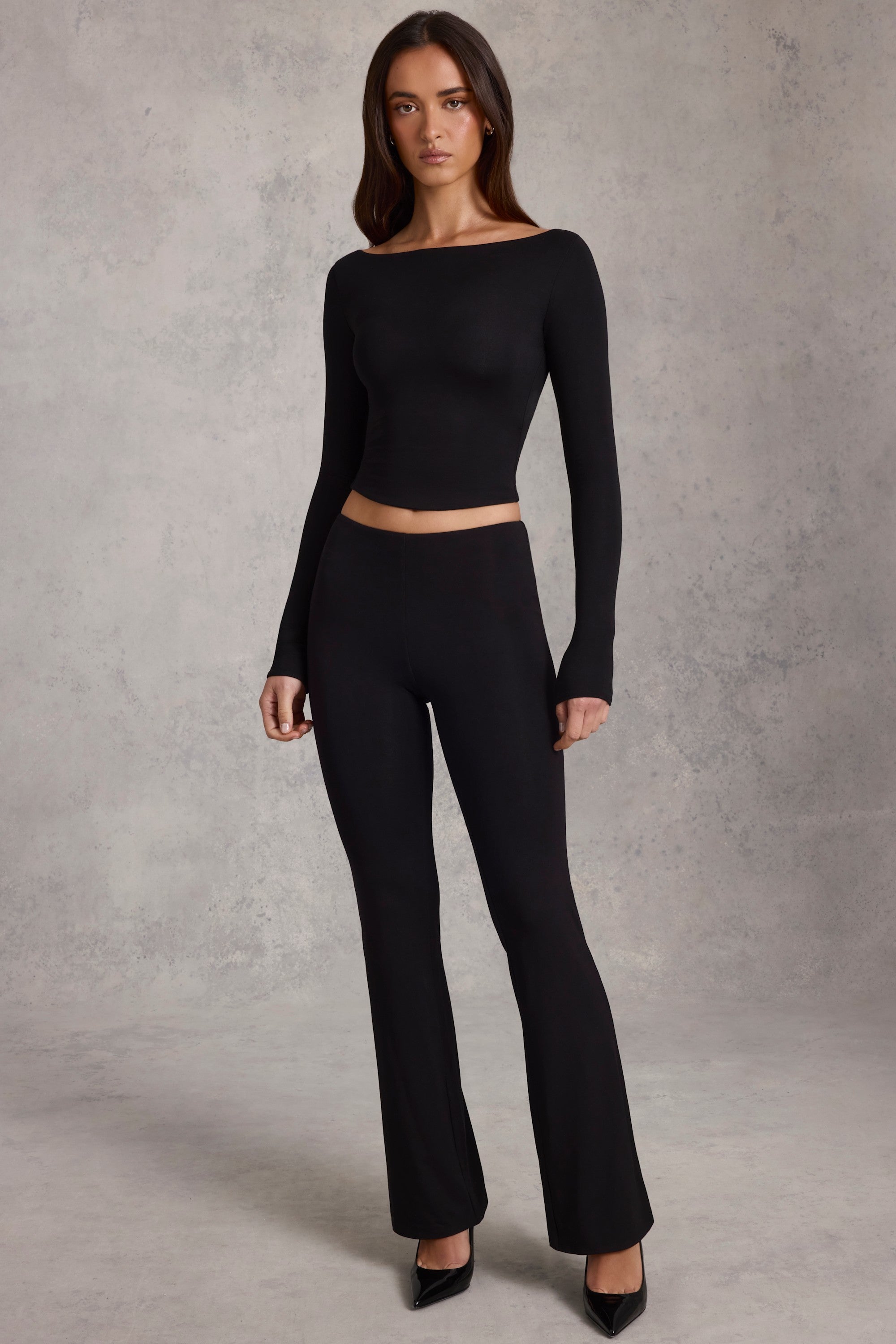Modal Mid-Rise Flared Trousers in Black