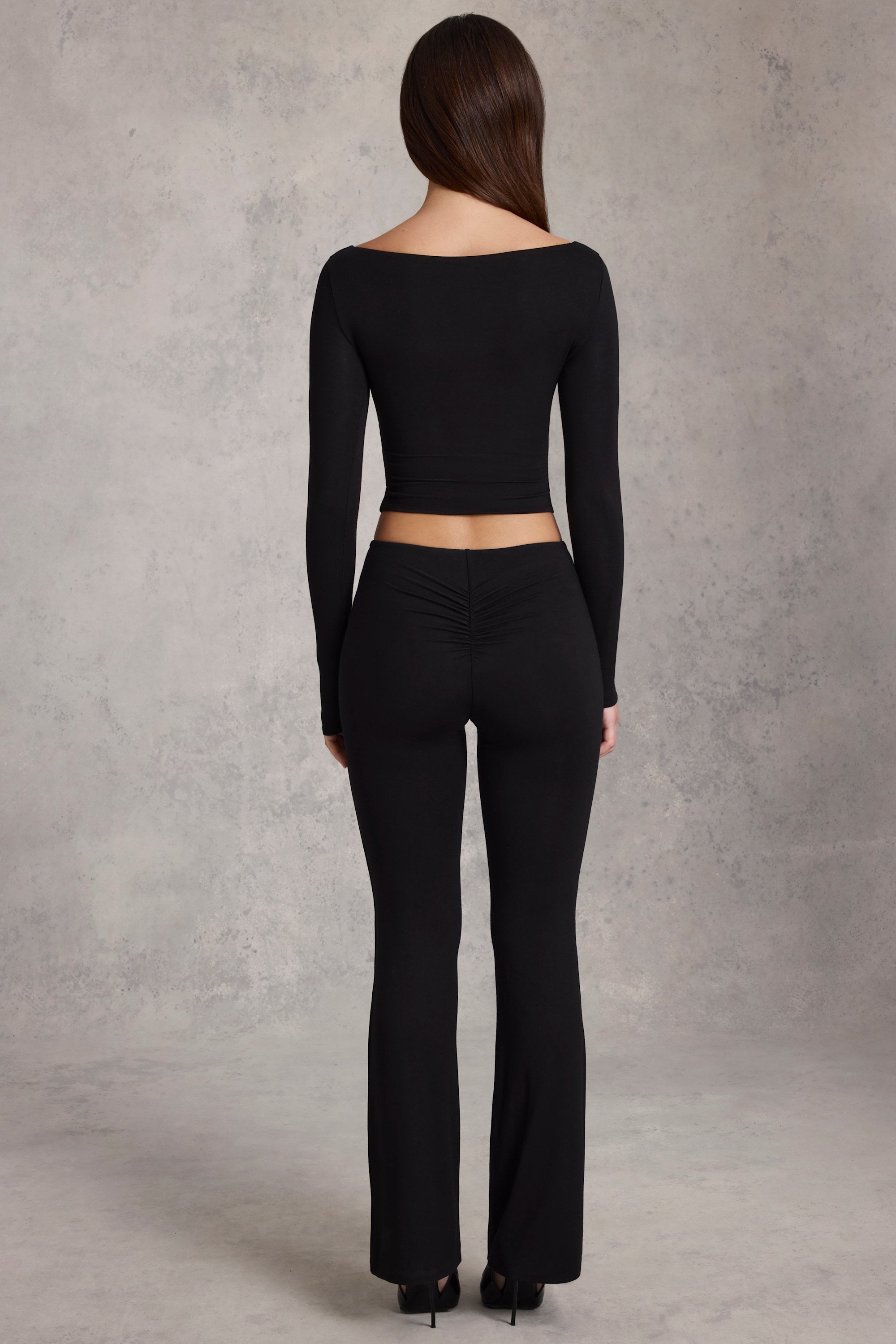 Modal Mid-Rise Flared Trousers in Black