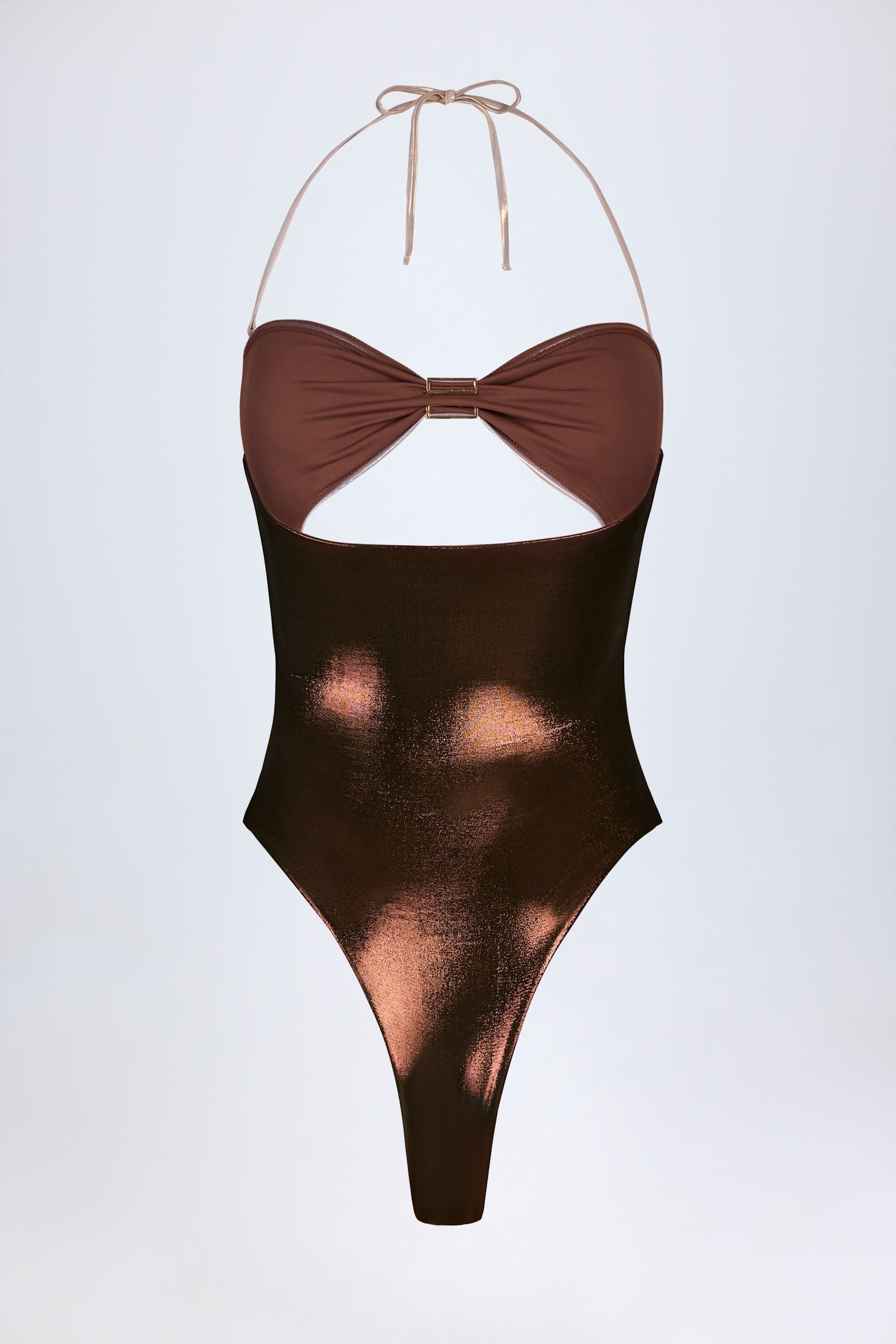 Panelled Cut-out Swimsuit in Bronze Gold